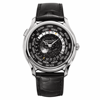 Patek Philippe World Time 5575G-001 white gold watch, black leather strap