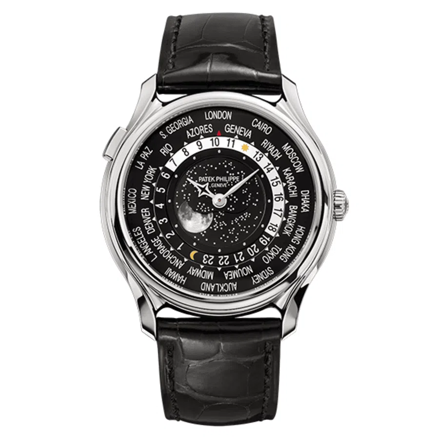 Patek Philippe World Time 5575G-001 White Gold with Black Leather Watch Black Dial 2015