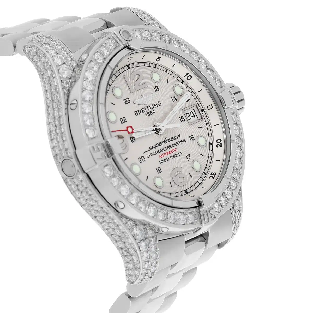 Breitling Super Ocean Mens 44mm Custom Diamond Stainless Steel Watch A44360 – image 6