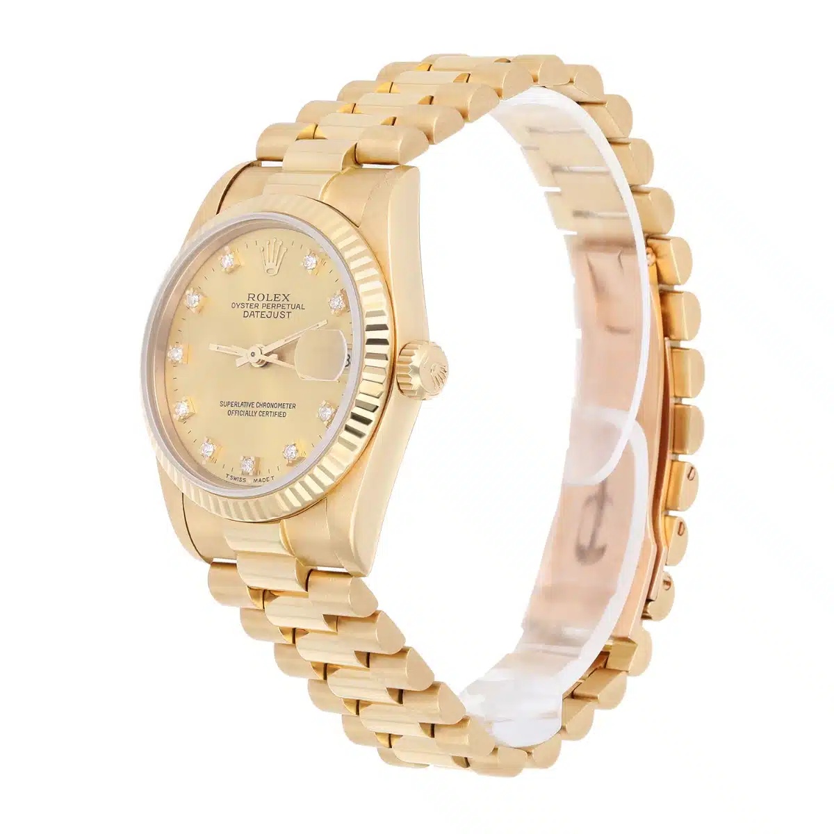 Rolex 31mm 18kt Gold Datejust Presidential Champagne Diamond Dial Midsize 68278 – image 3