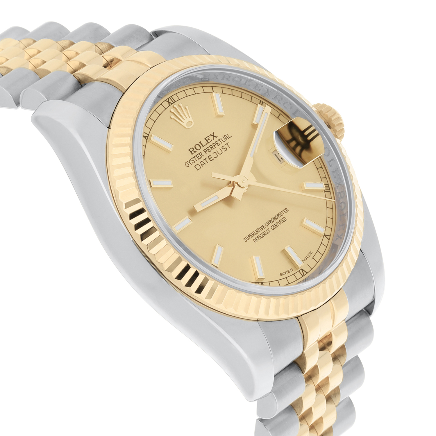 Rolex Datejust 36 Gold and Steel 116233-0151 Watch Champagne Index Dial Jubilee Watch