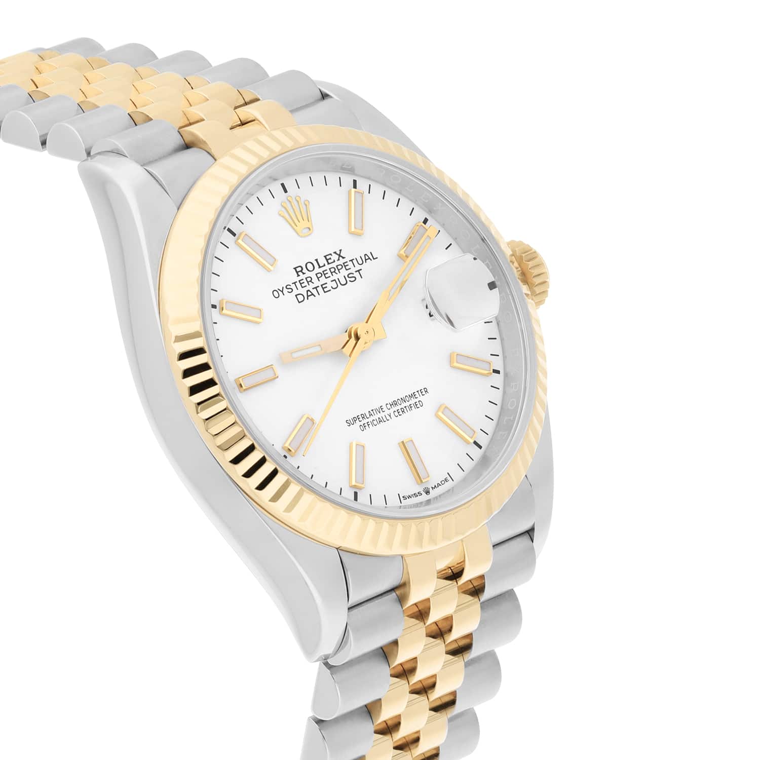 Rolex Datejust 36 18K Yellow Gold Fluted Bezel White Index Dial Jubilee Stainless Steel 126233 - 2020