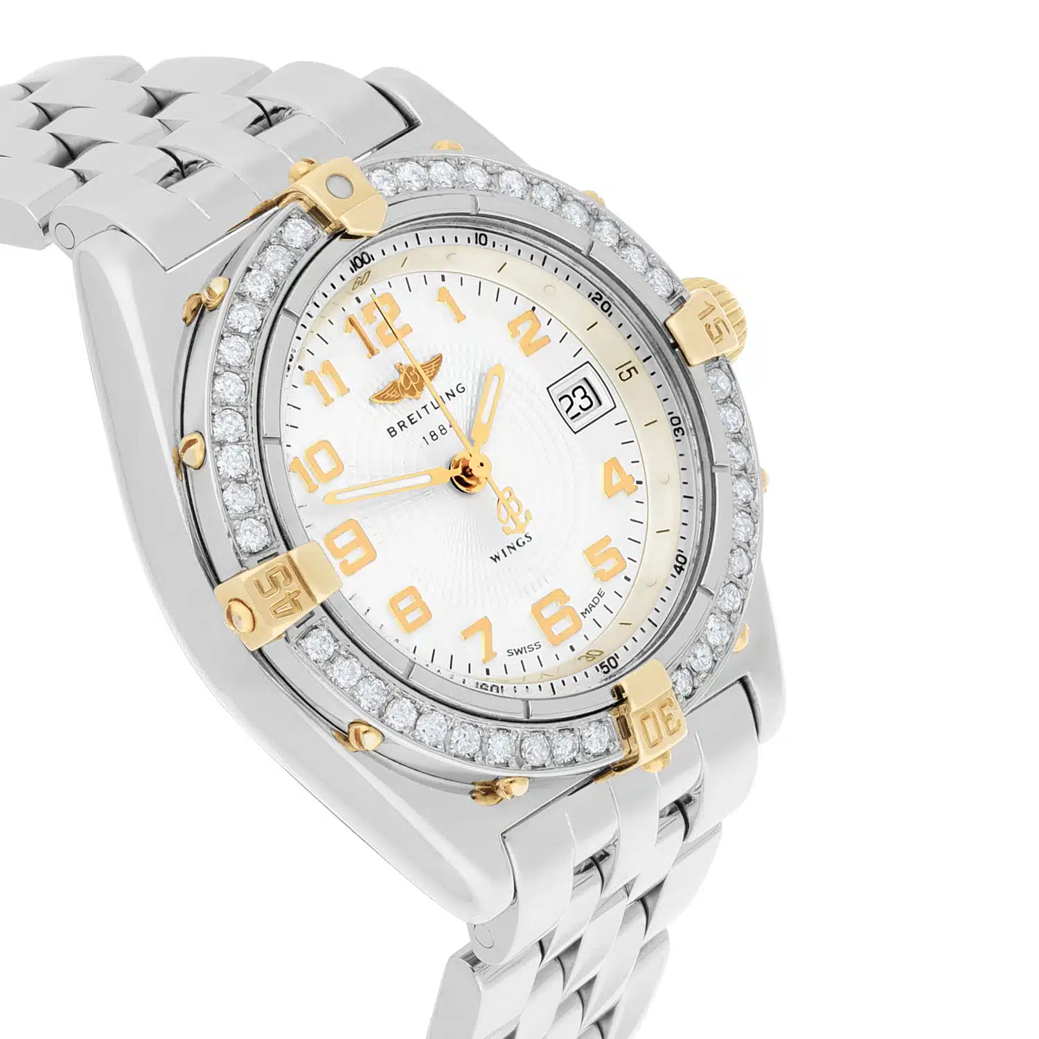 Breitling Wings Lady Two-Tone 18k Yellow Gold Steel Ivory 31mm B67050 Diamond Bezel – image 5