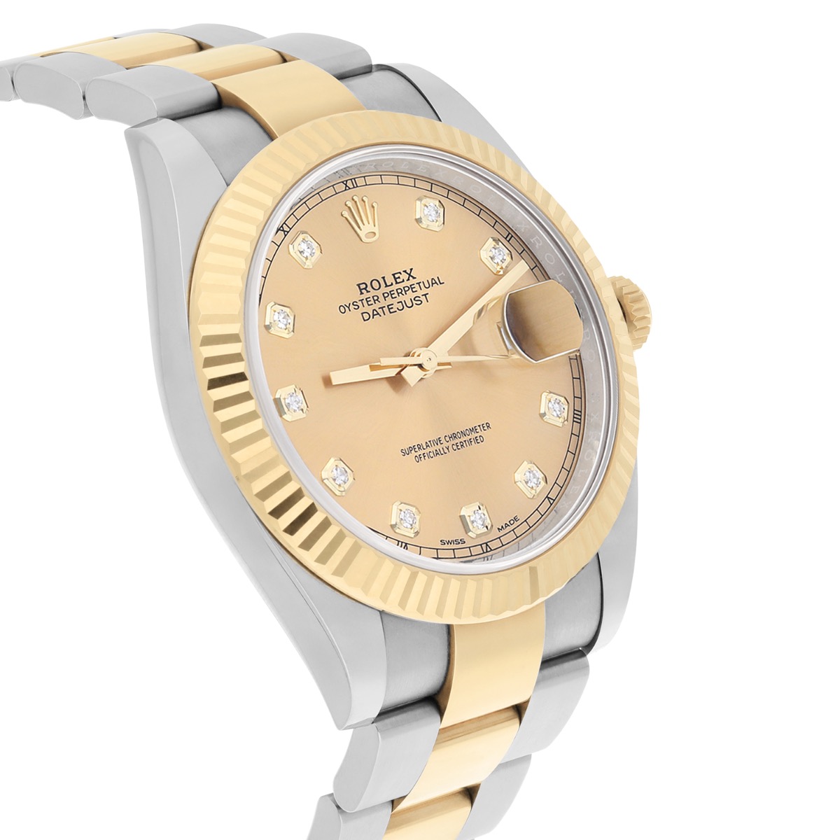 Rolex Datejust 41 Factory Champagne Diamond Dial 2tone Watch Oyster Band 126333