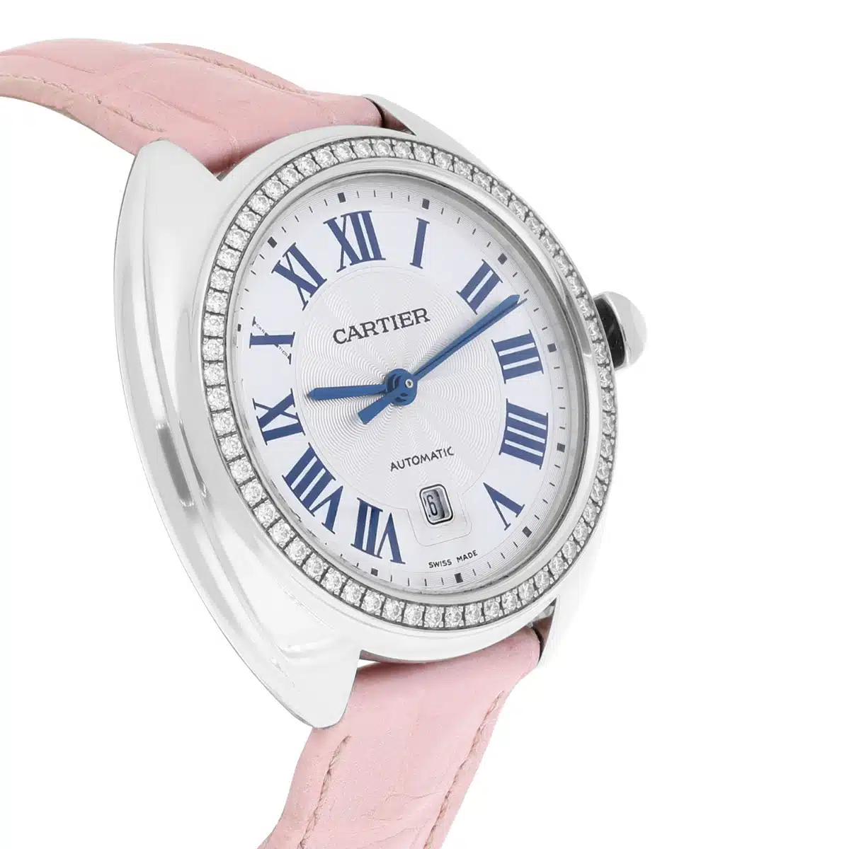 Cartier Clé de Cartier 31mm Silver Guilloche Dial Diamond Bezel Steel Watch W4CL0005 – image 6