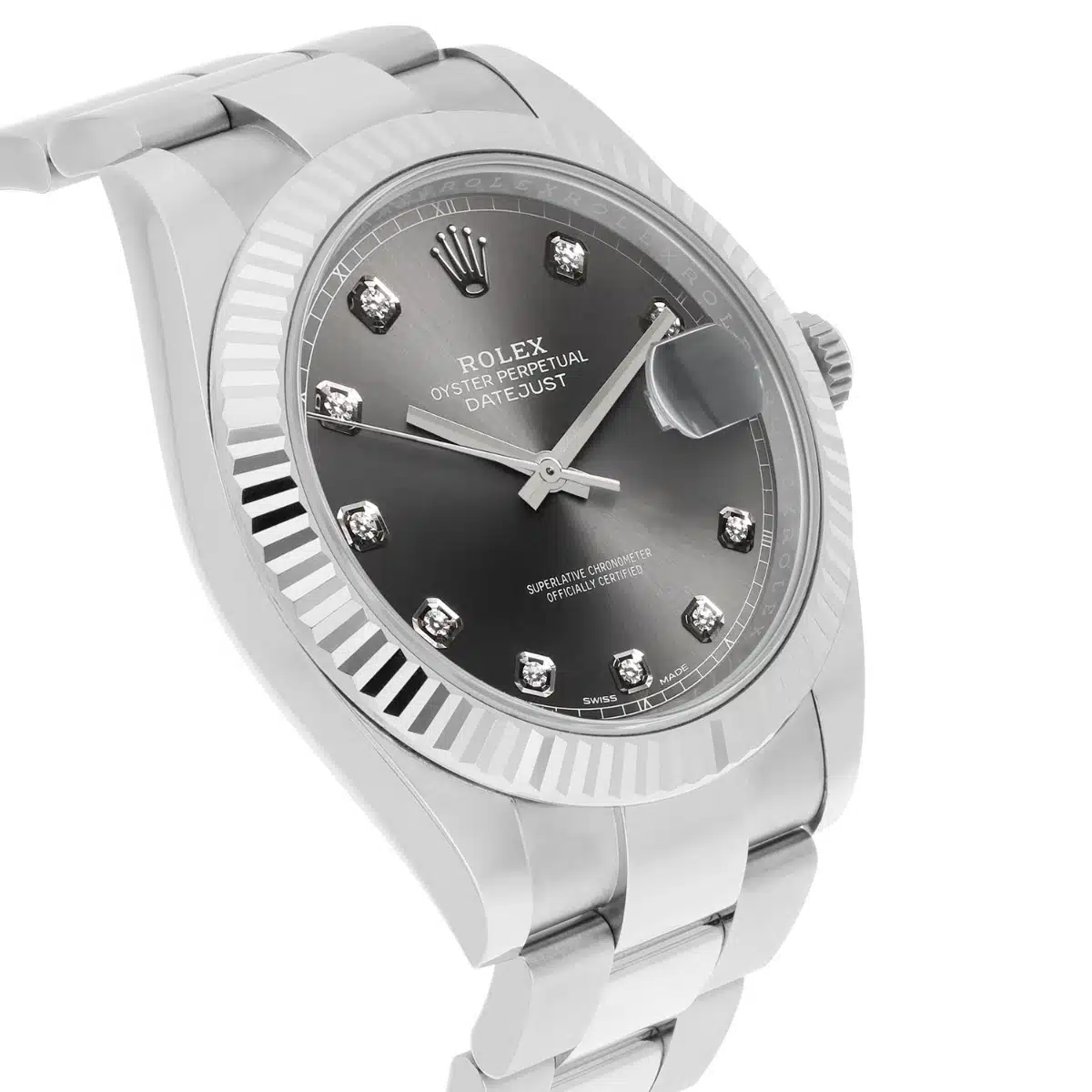 Rolex Datejust 41mm Stainless Steel Watch 126334 Fluted Slate Grey Diamond Dial – image 6