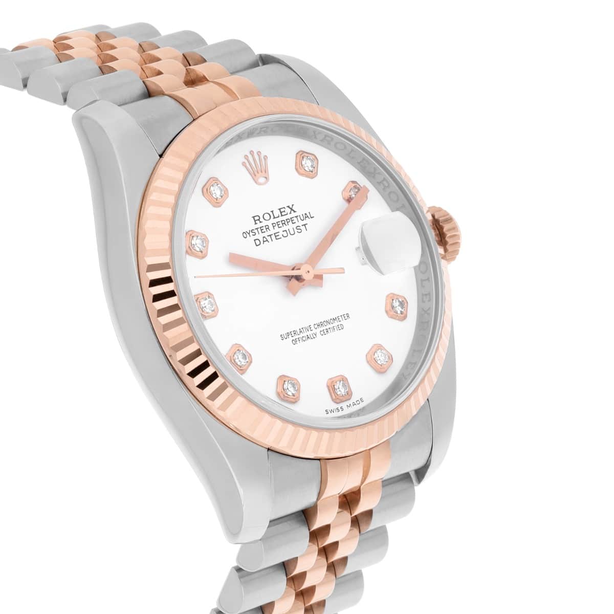 Rolex Datejust 36mm 116231-0060 White Diamond Dial Rose Gold & Stainless Steel Watch