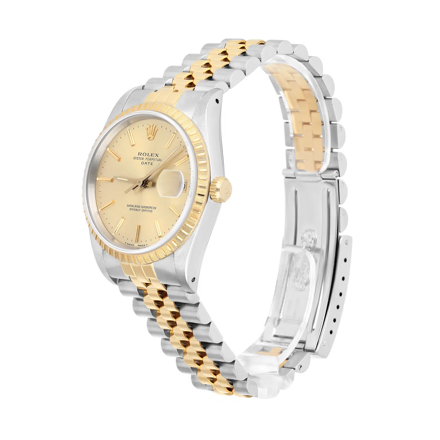 Rolex Date 15223 Steel Yellow Gold Watch Engine Turned Bezel Champagne Dial 1991 – image 4