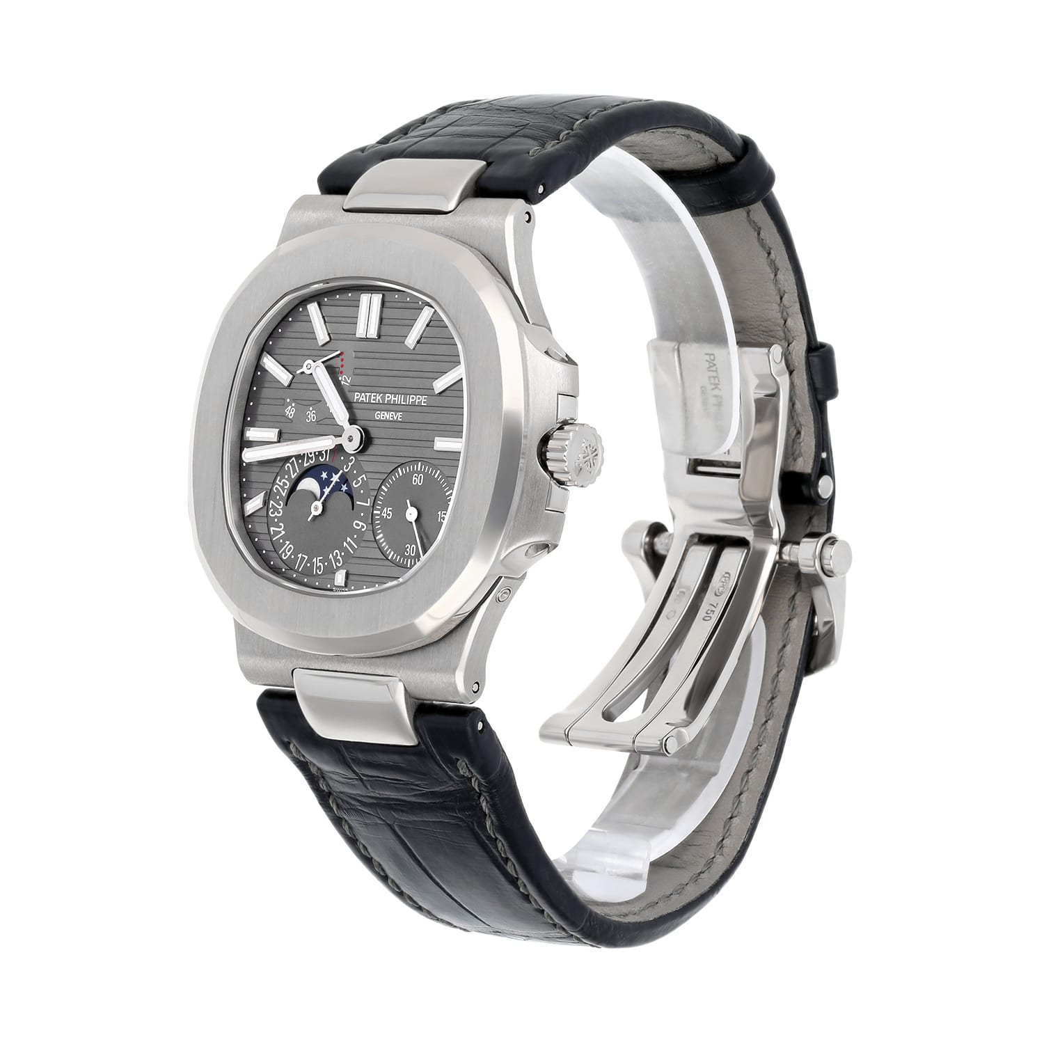 Patek Philippe Nautilus 5712G-001 Moonphase White Gold Mens Watch Grey Dial