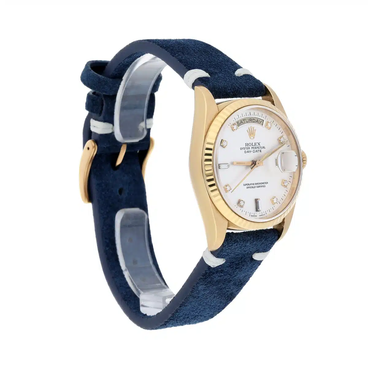 Rolex Day-Date 36 18238 18K Yellow Gold Watch Fluted Bezel Silver Diamond Face – image 5