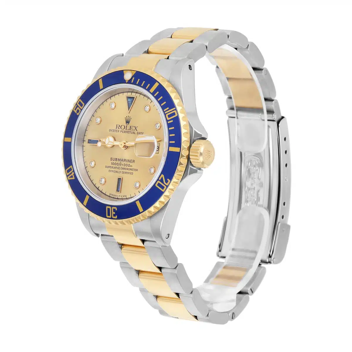 Rolex Submariner 18k Yellow Gold/Steel Serti Gold Diamond Dial Mens Watch 16613 – image 5