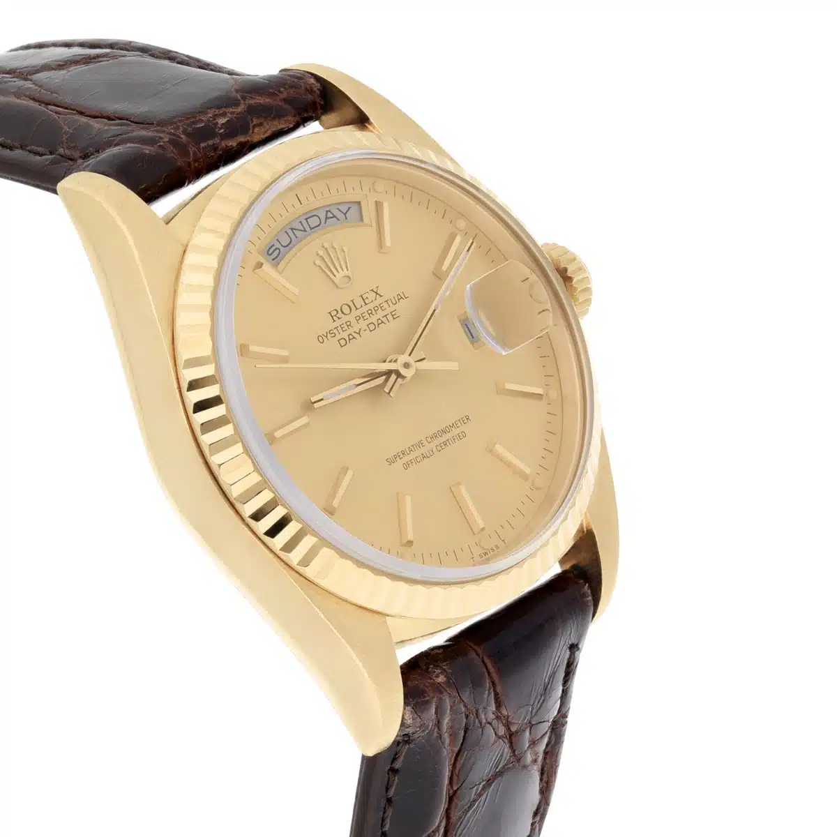 Rolex Day-Date 18238 36mm 18K Yellow Gold Watch Fluted Bezel Champagne Dial – image 5