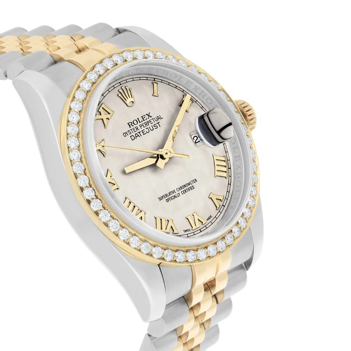 Rolex Datejust 36 Diamond Gold and Steel 116233 Ivory Pyramid Dial Jubilee Watch – image 6