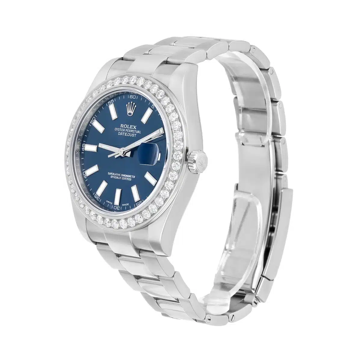 Rolex Datejust 41 116334 Steel Blue Index Dial Custom Diamond Bezel Watch Oyster – image 4