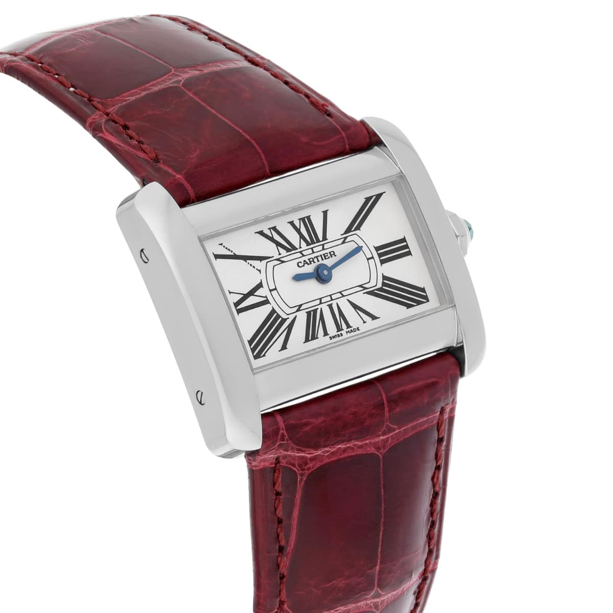 Cartier Tank Divan Stainless Steel 32mm Red Strap Ladies Watch Ref # 2599