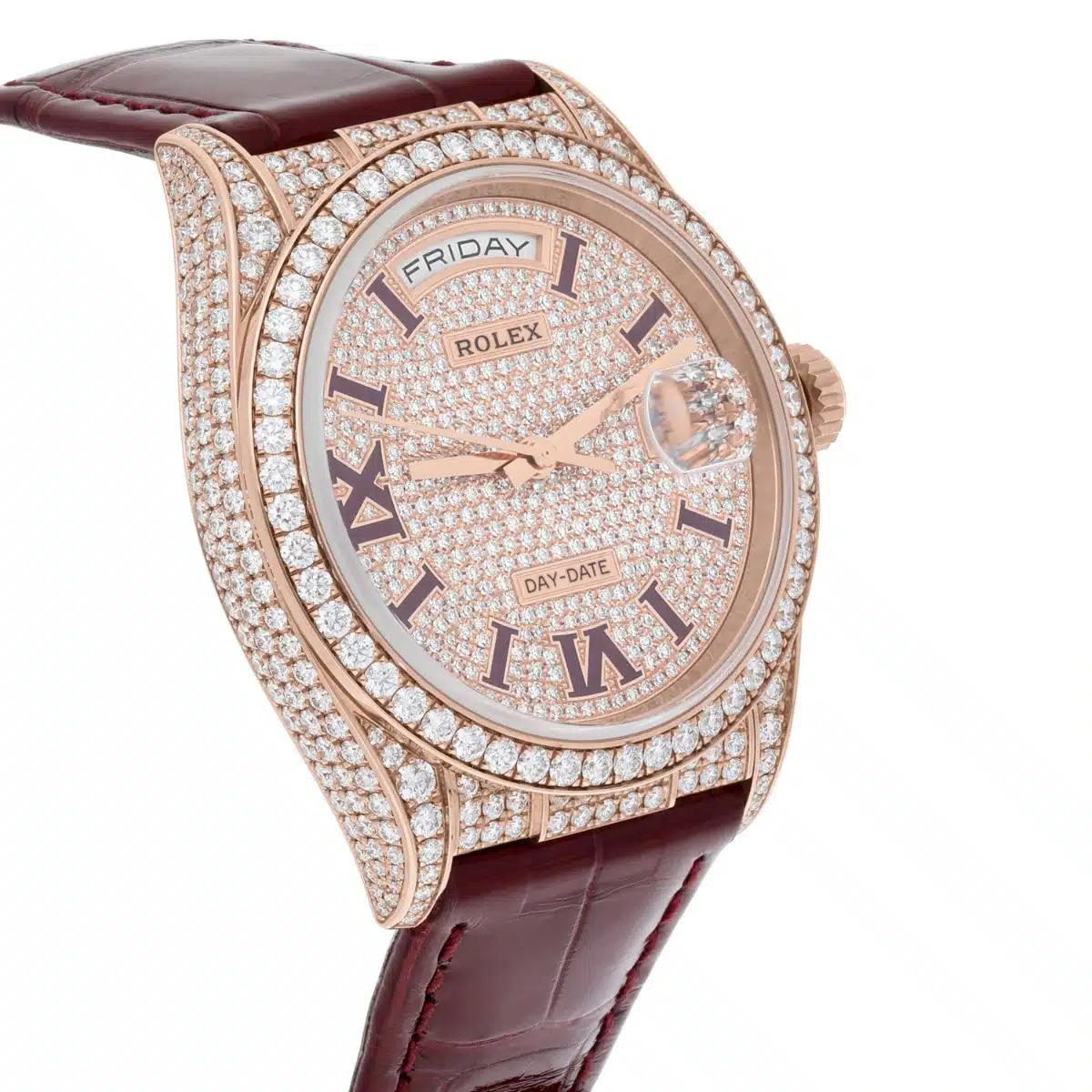 Rolex DayDate 36mm 128155RBR 18K Rose Gold Diamond Bezel Pave Diamond Roman Dial – image 5