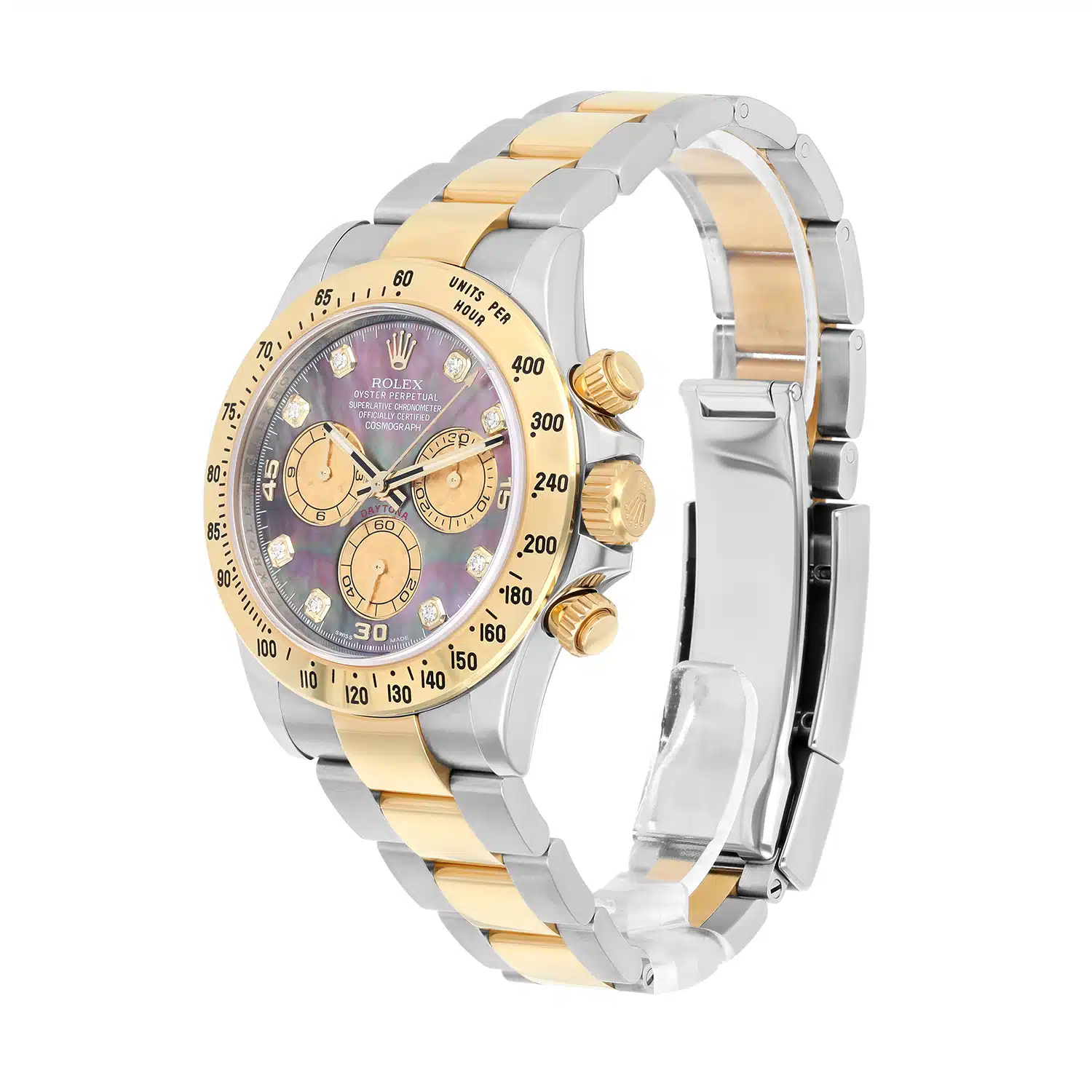 Rolex Daytona Yellow Gold & Steel Black Mother Of Pearl Diamond Dial 116523 B/P – image 5