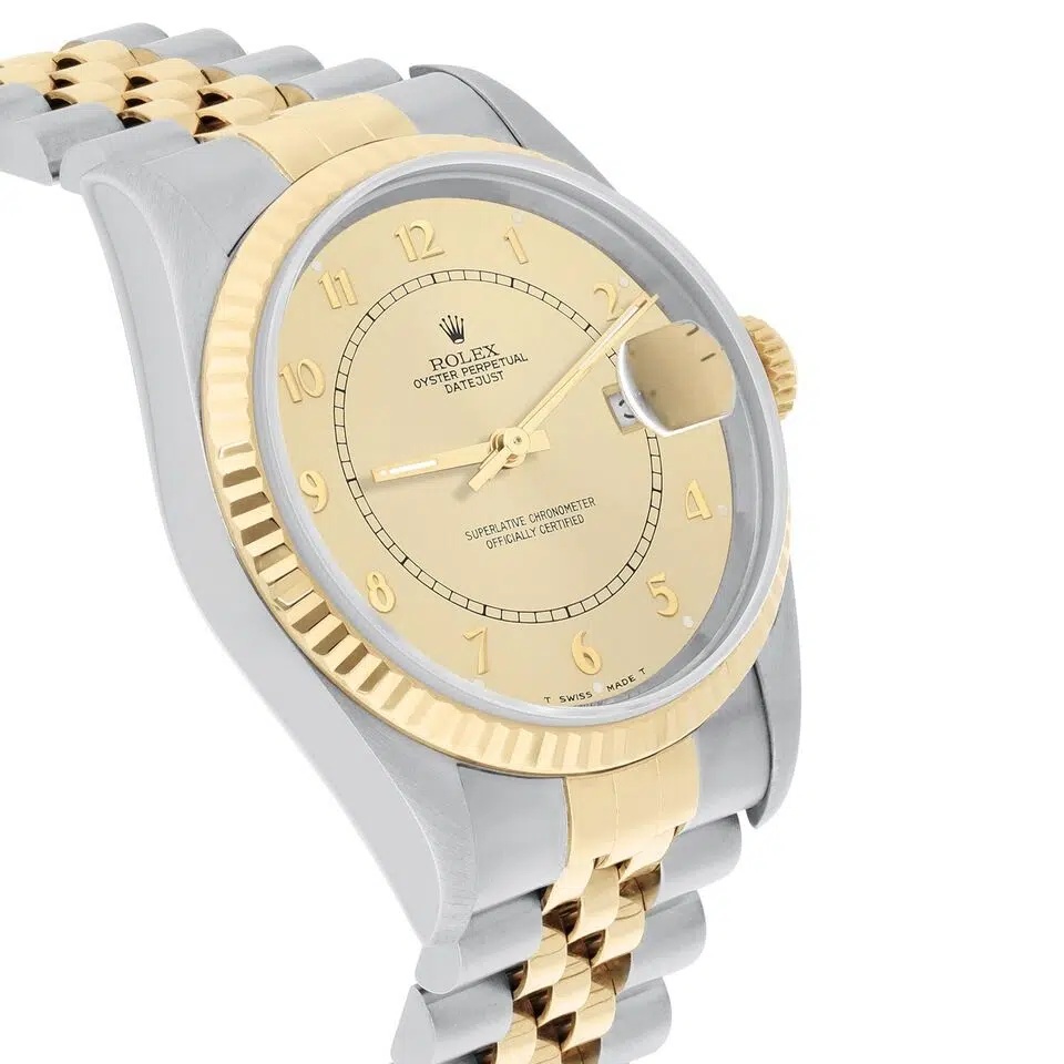 Rolex Datejust 36mm Two Tone Champagne Arabic Dial Jubilee 16233 Circa 2002 B/P – image 5