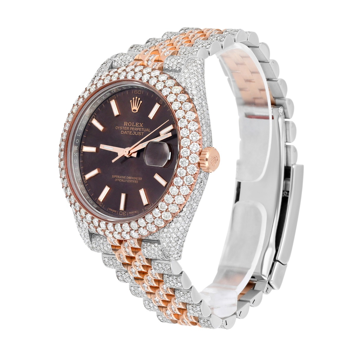 Rolex Datejust 41mm 126331 Rose Gold and Stainless Steel Fully Iced Out Watch