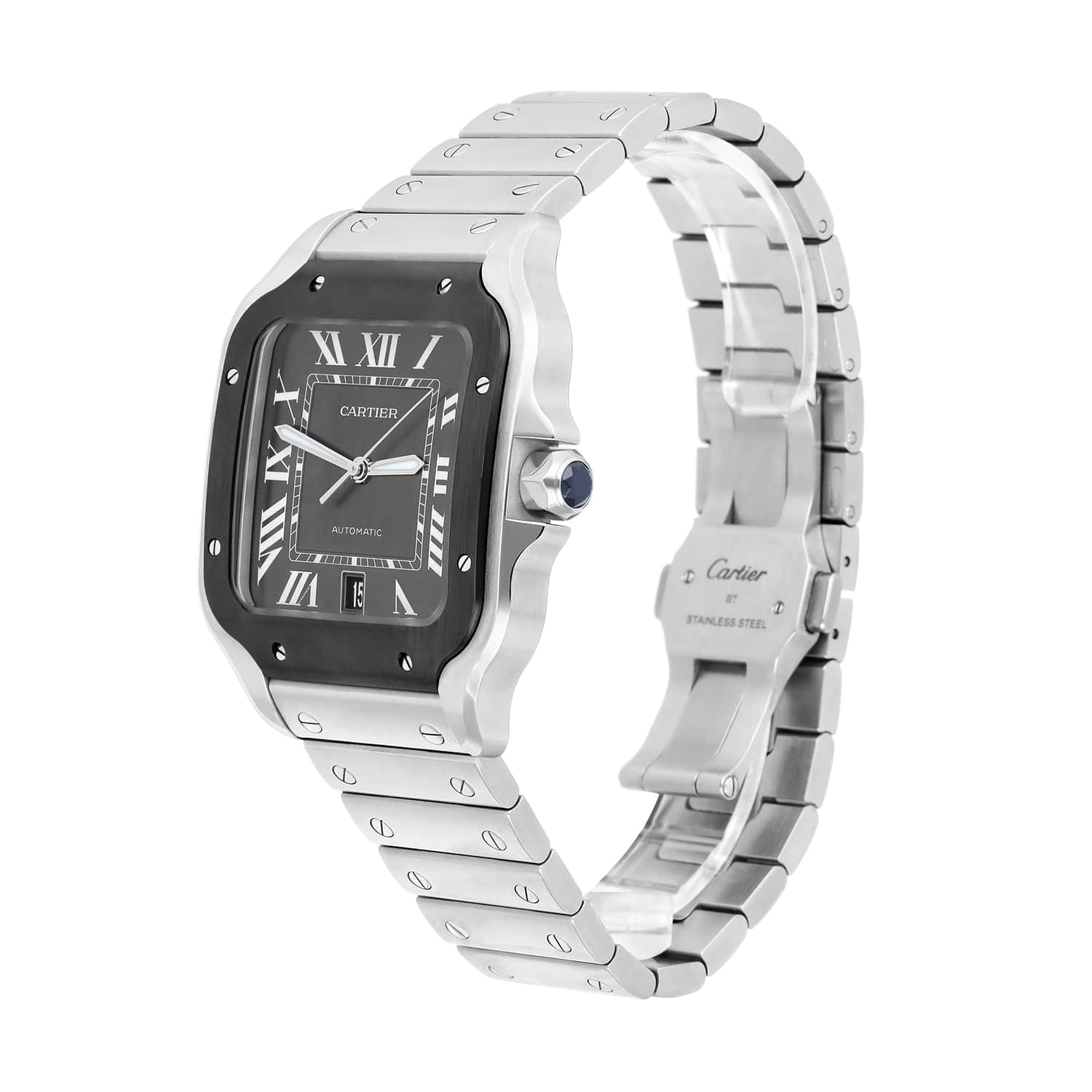 Cartier Santos de Cartier Automatic Steel Grey Dial Mens Bracelet Watch WSSA0037