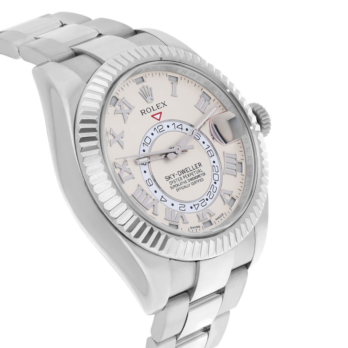 Rolex Sky Dweller 18k White Gold Ivory White Roman Dial 42mm Complete 326939
