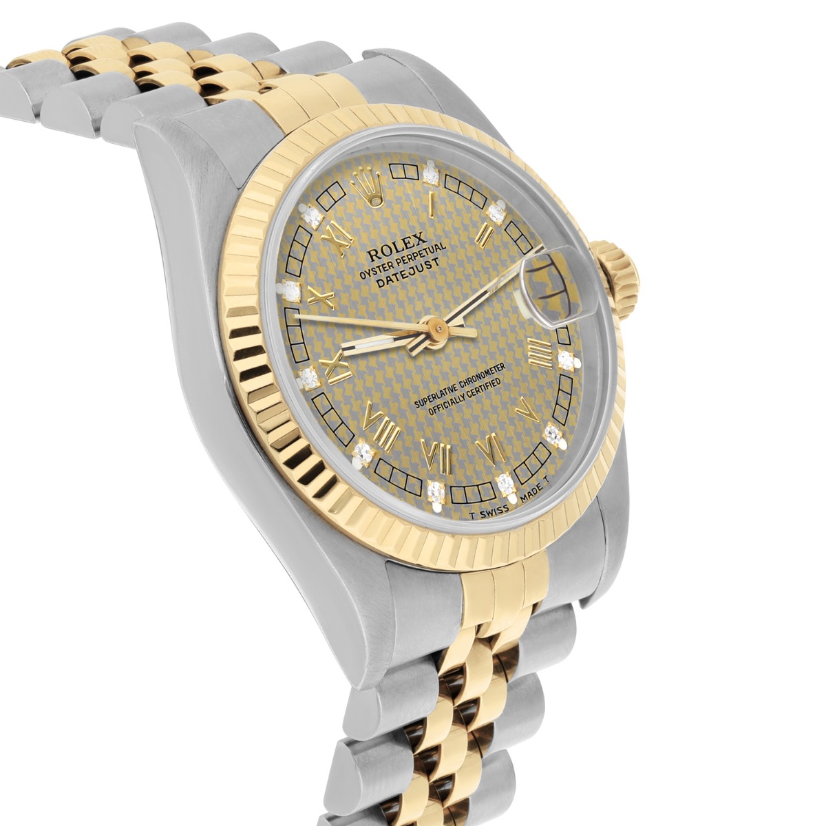 Rolex Datejust 31mm 68273 Champagne Houndstooth Diamond Dial Two Tone Watch Circa 1993