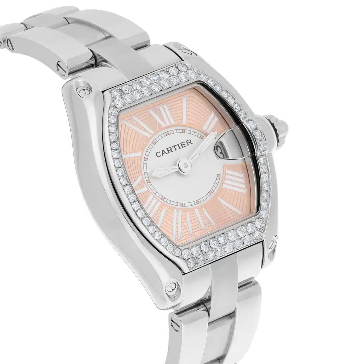 Cartier Roadster Sm W62016V3 Ladies Peach Dial Stainless Steel Watch with Diamond Bezel – image 5