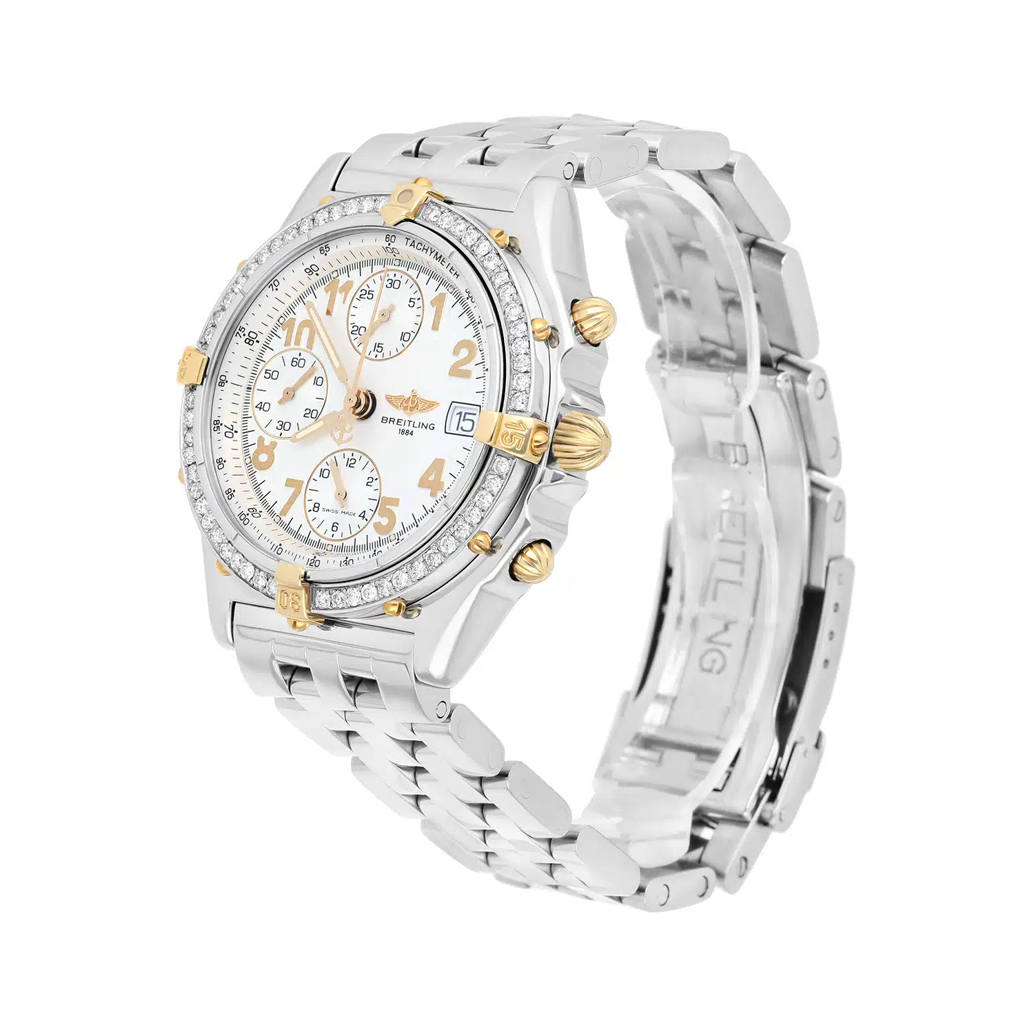 Breitling Chronomat Cream Dial 39MM Steel & 18K Yellow Gold B13050 Diamond Bezel – image 4