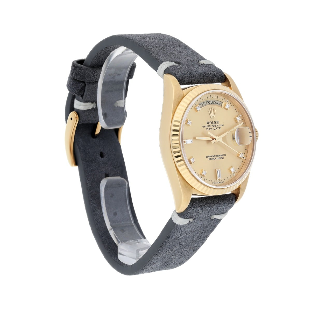 Rolex Day-Date 18238 36 mm 18K Yellow Gold Watch Fluted Bezel Champagne Diamond