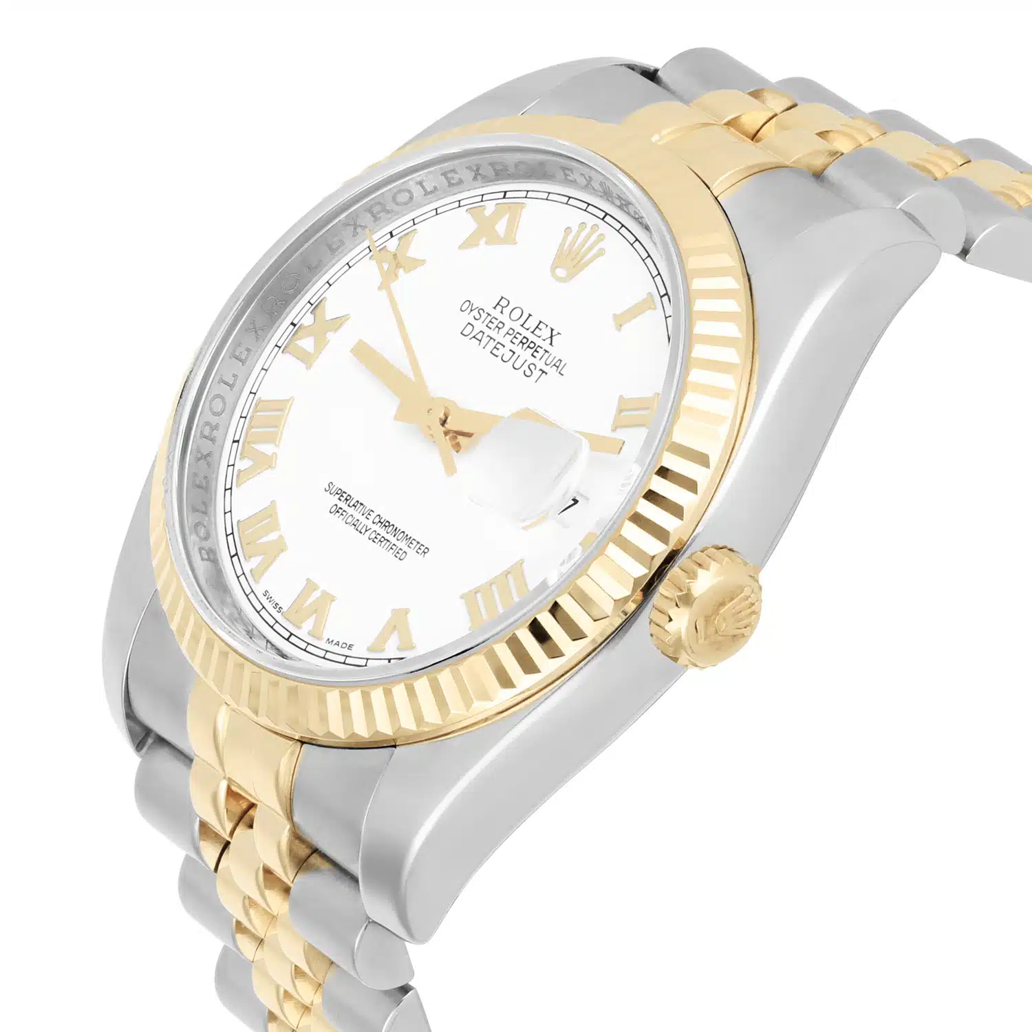 Rolex Datejust 36 116233 White Roman Dial Jubilee Gold & Stainless Steel Watch – image 6