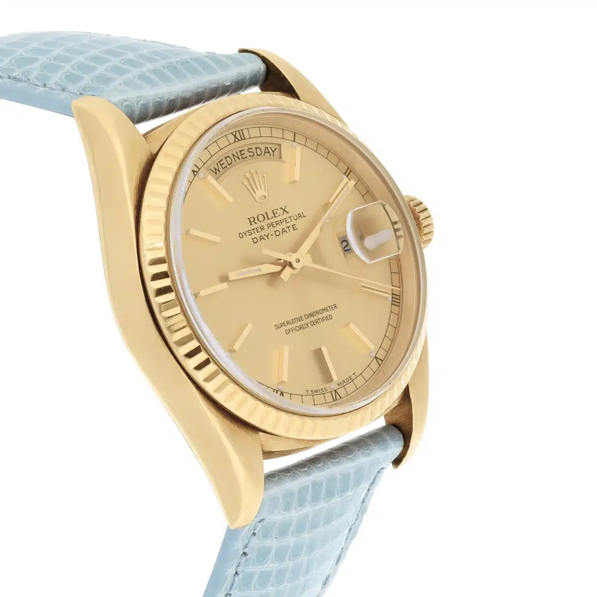 Rolex Day-Date 18238 36mm 18K Yellow Gold Fluted Bezel Champagne Dial Leather Strap – image 5