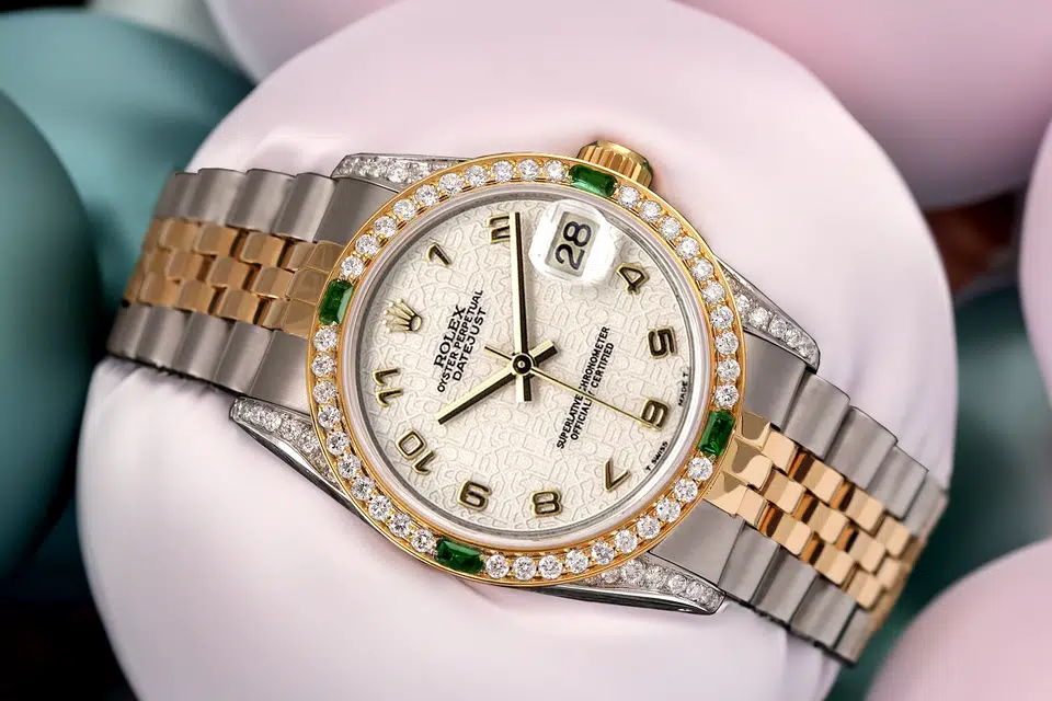 Rolex Datejust 68273 31 Cream Dial Two Tone Diamond & Emerald Wrist Watch – image 4