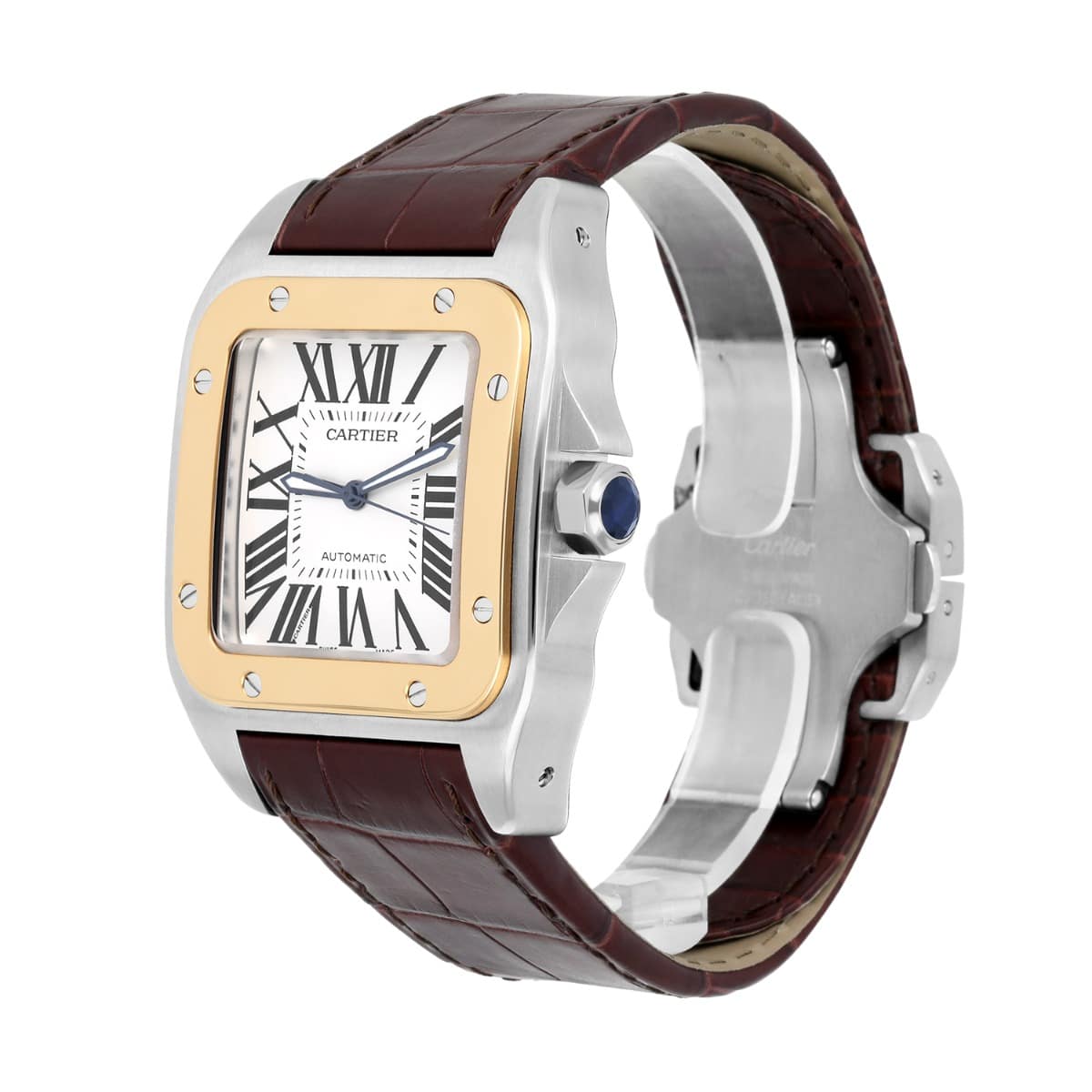 Cartier Santos 100 w20072x7 Stainless Steel/Yellow Gold White Dial Mens Watch