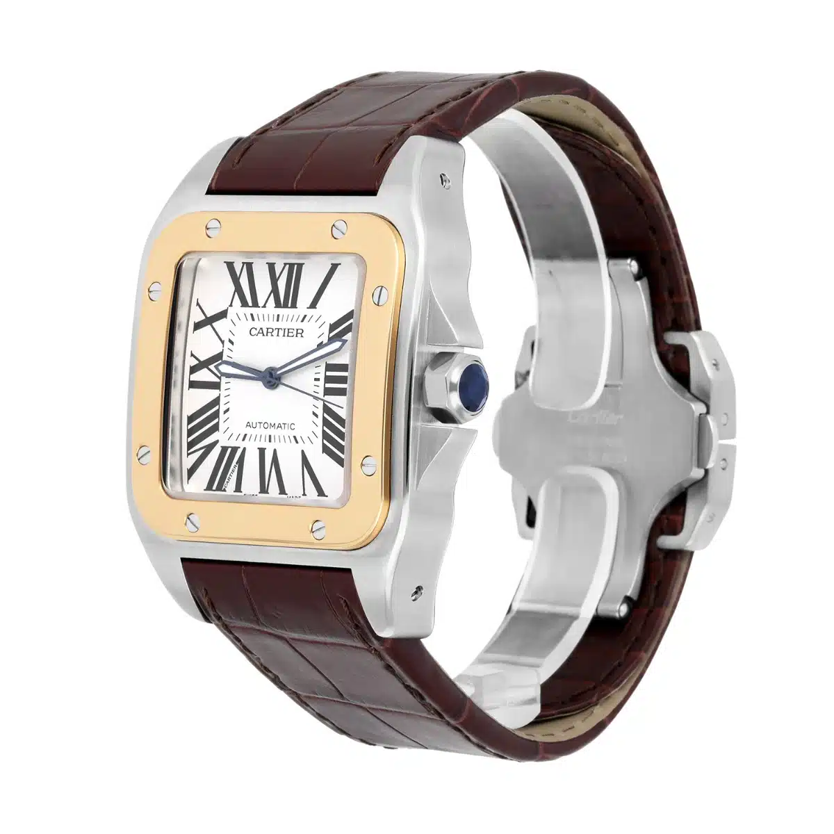 Cartier Santos 100 w20072x7 Stainless Steel/Yellow Gold White Dial Mens Watch – image 4