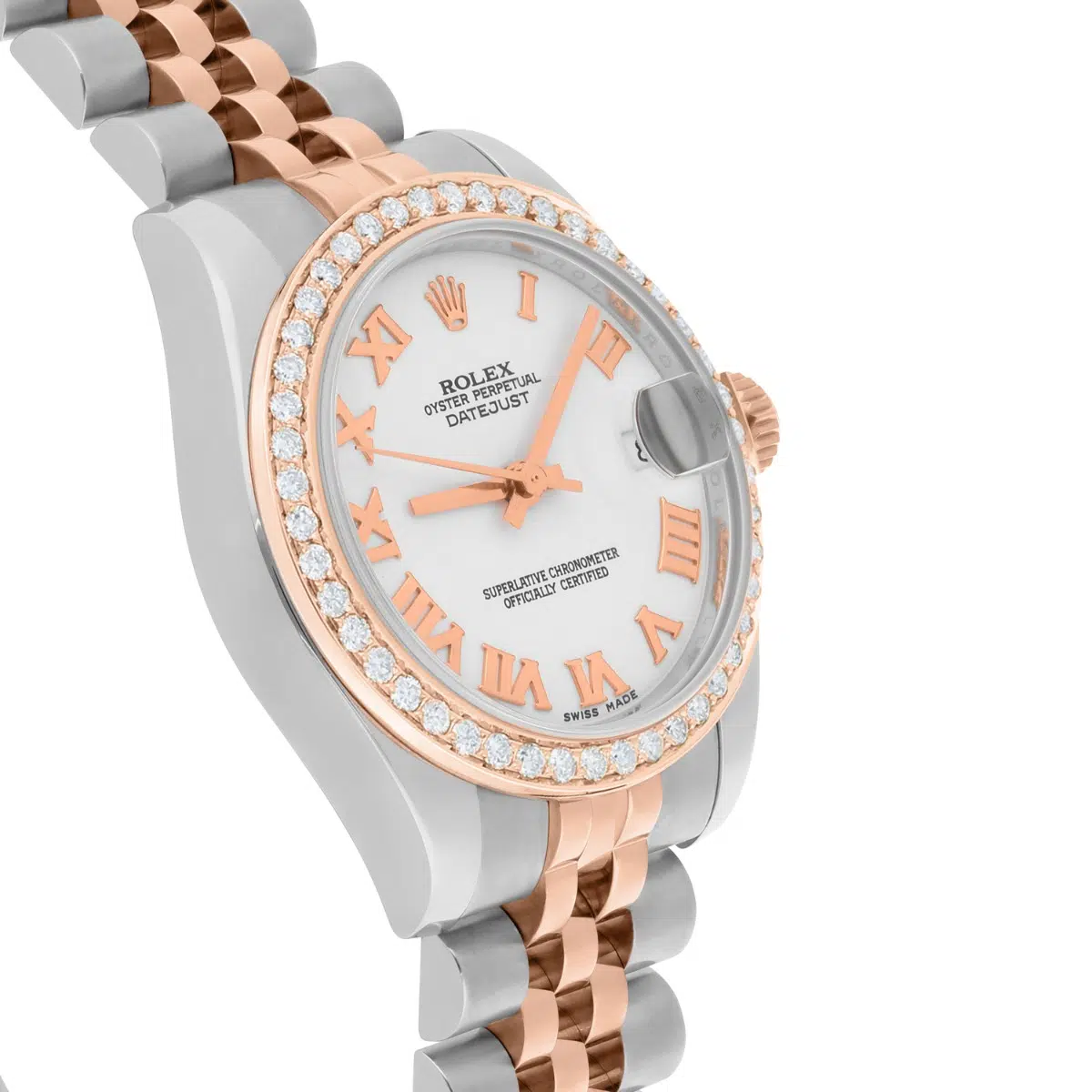 Rolex Datejust 31mm 18k Rose Gold/Steel Watch White Roman Dial Diamonds 178271 – image 5