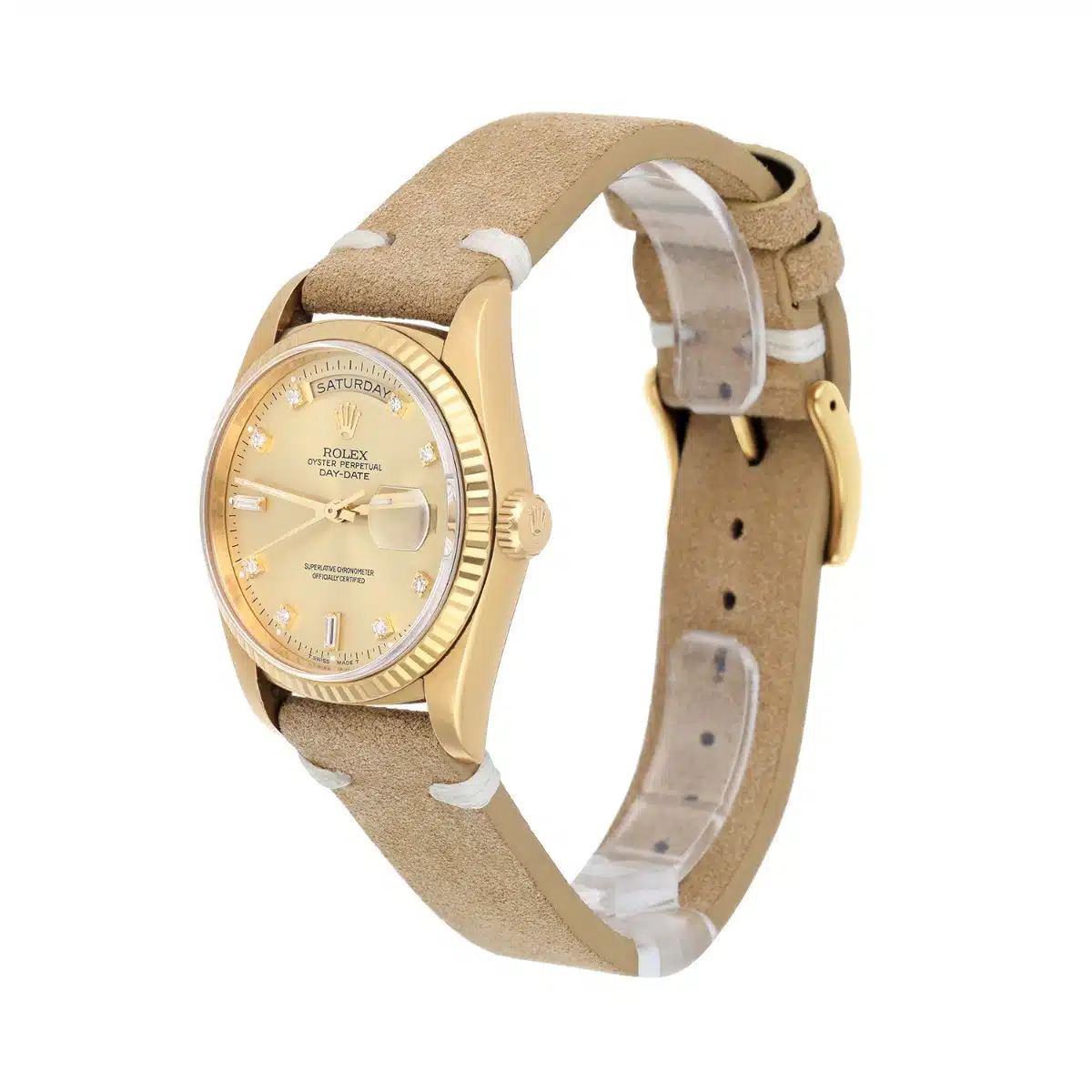 Rolex Day-Date 36mm 18238 18K Yellow Gold Watch Fluted Bezel Champagne Diamond – image 5