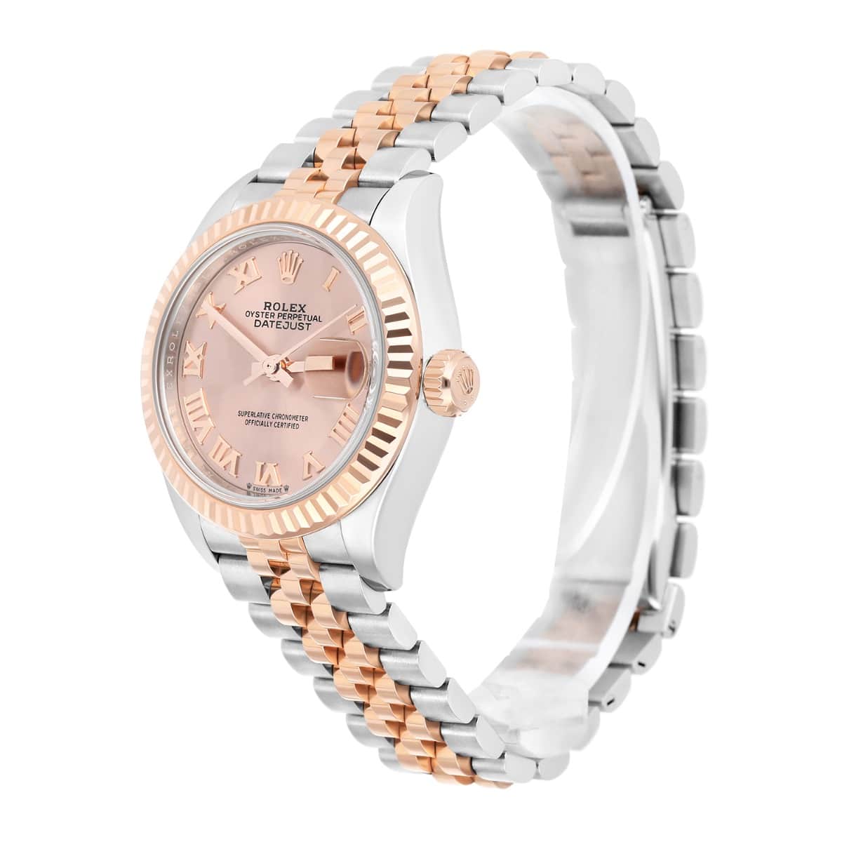 Rolex Lady Datejust 28mm Rose Gold/Steel Pink Roman Dial & Fluted Bezel Jubilee Bracelet 279171