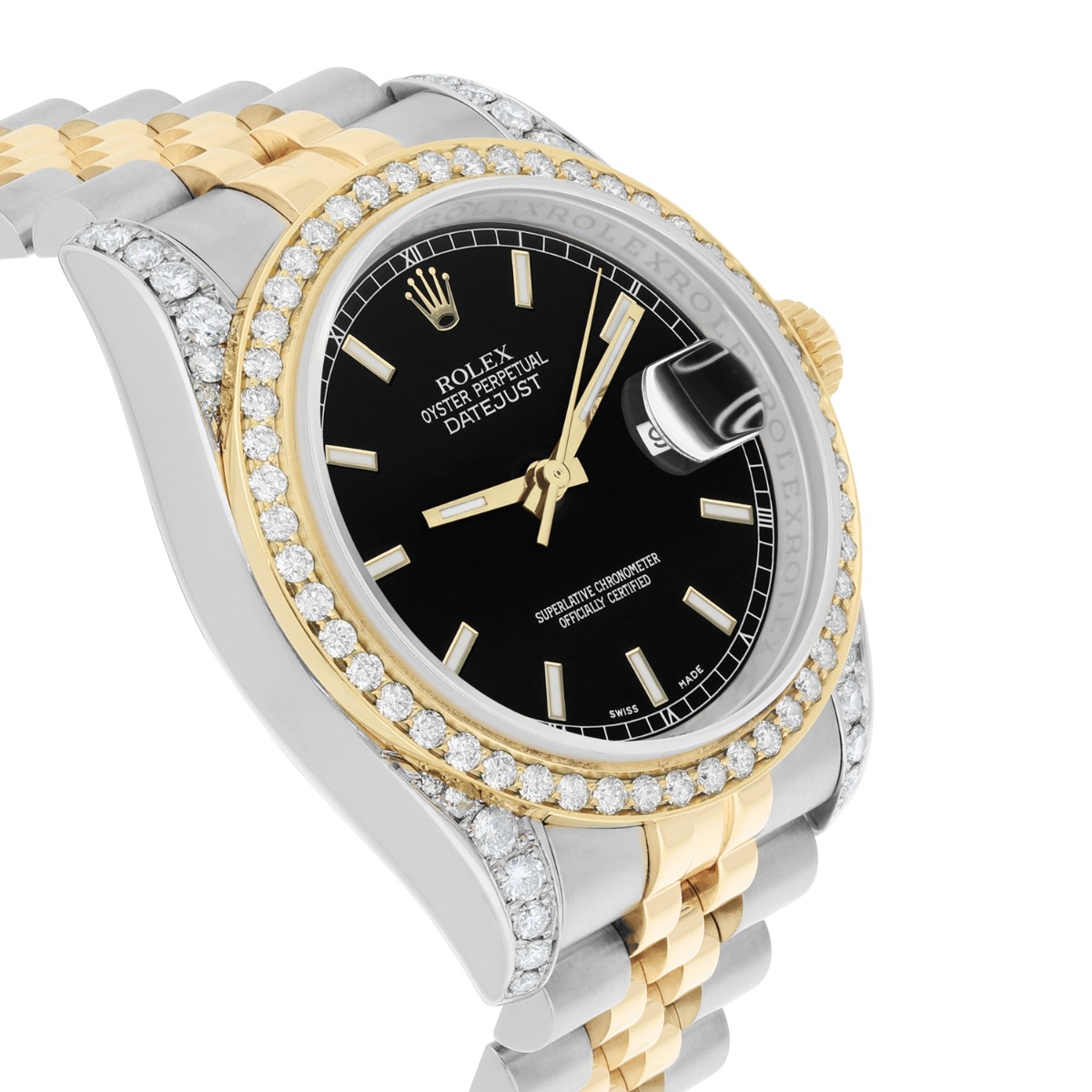 Rolex Datejust 36 Gold/Steel 116233 Black Index Dial Jubilee Band Diamond Watch