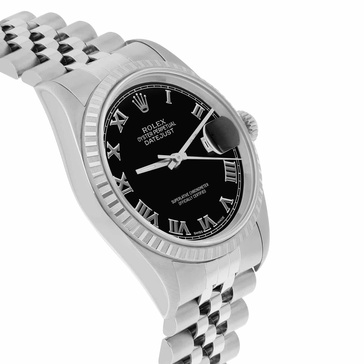 Rolex Datejust 36mm Stainless Steel Watch Black Roman Dial 16220 Circa 2002