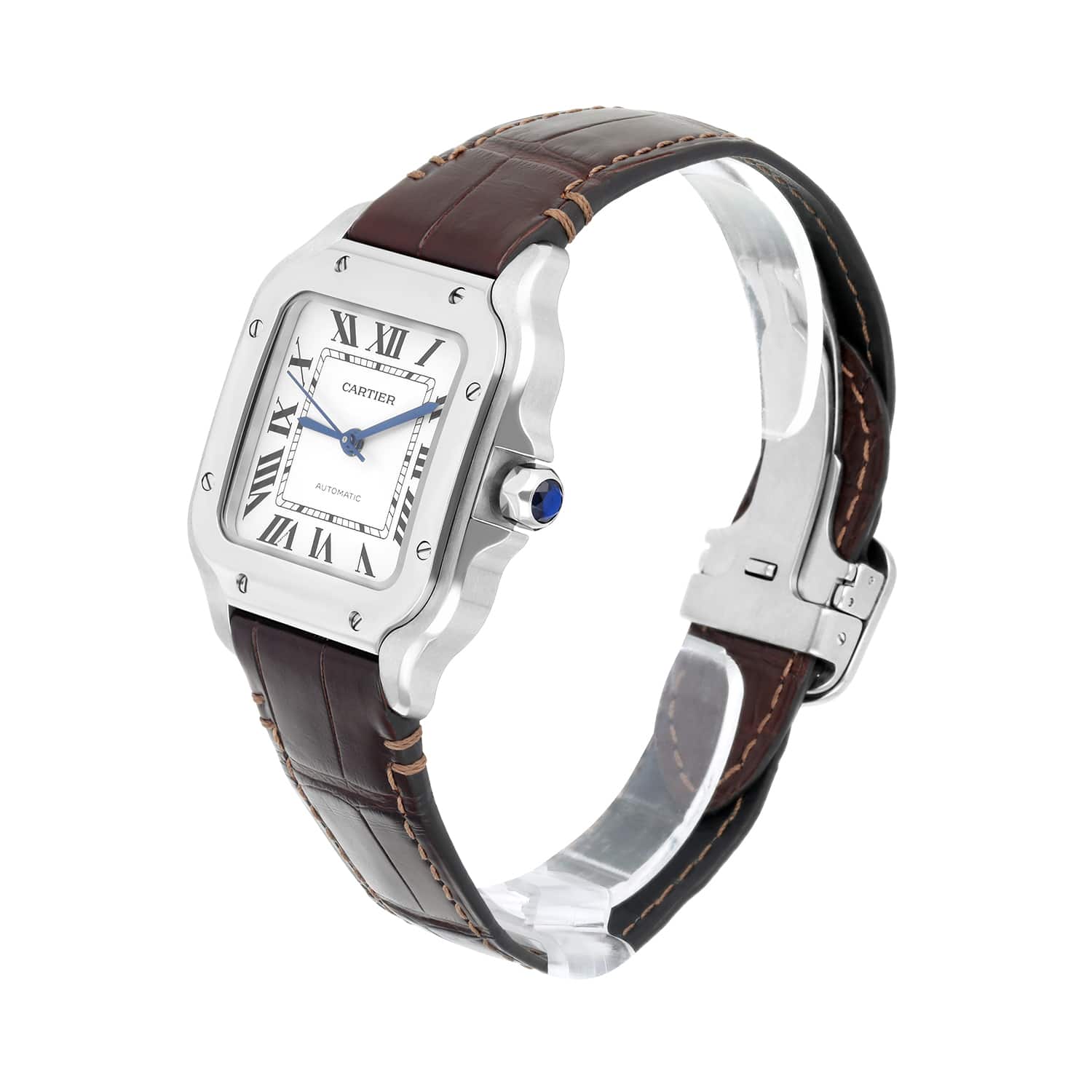 Cartier Santos De Cartier WSSA0029 Medium Size Stainless Steel Watch Leather Band
