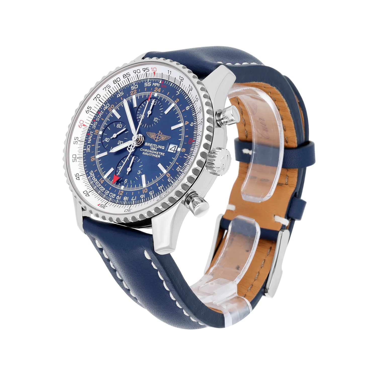 Breitling Navitimer World Blue Dial Stainless Steel Watch A24322 New Strap