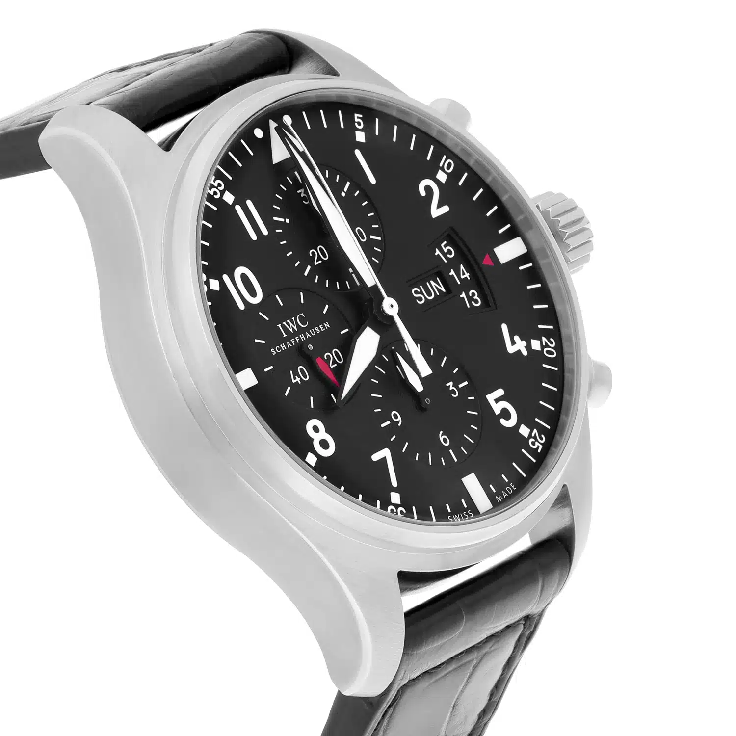IWC Pilot watch IW377701 Chronograph Stainless Steel Mens Watch Leather Band – image 5