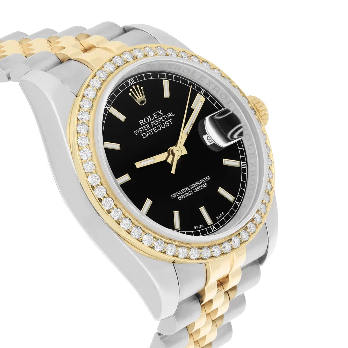 Rolex Datejust 36 2 Tone 116233 Diamond Bezel Black Index Dial Jubilee Band – image 6