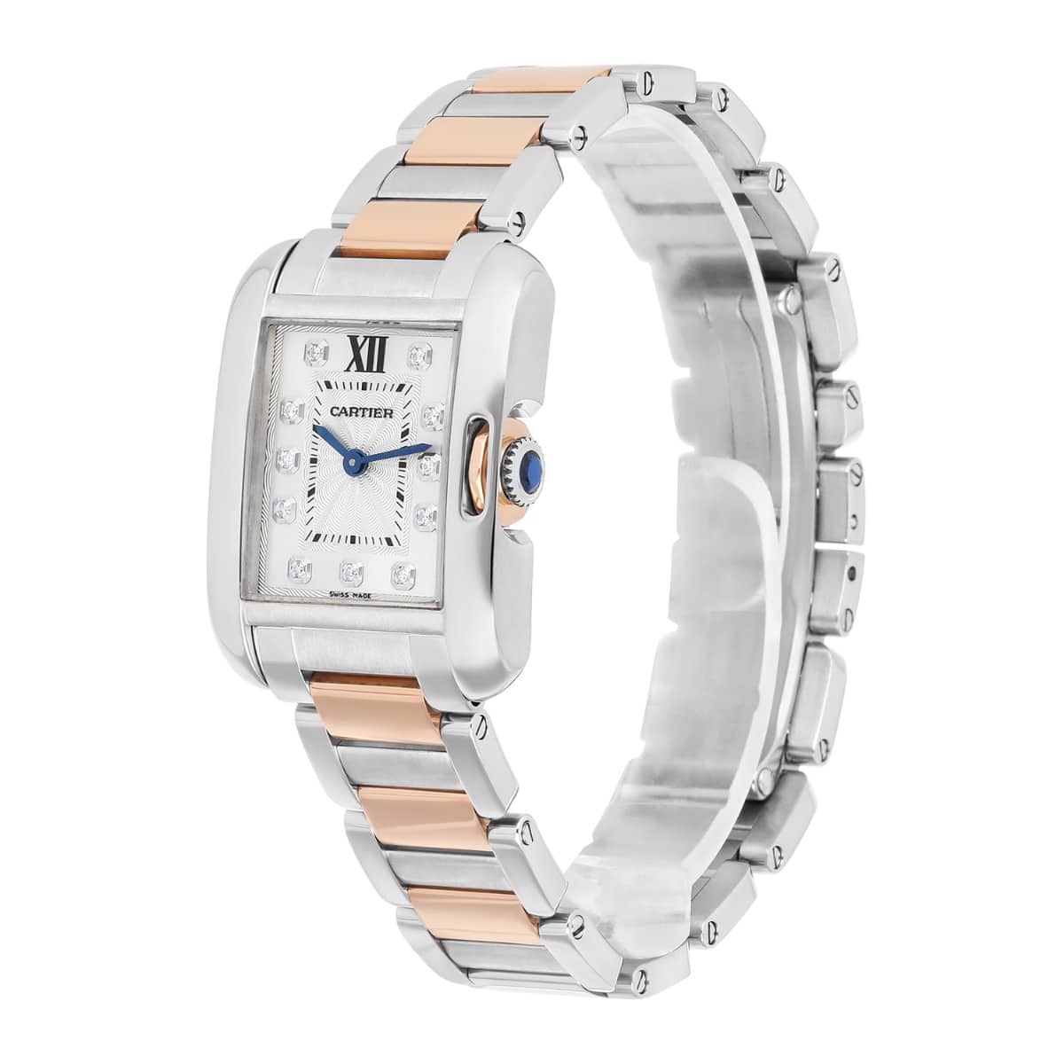 Cartier Tank Anglaise Small Steel/Rose Gold Watch Diamond Dial Ladies WT100024