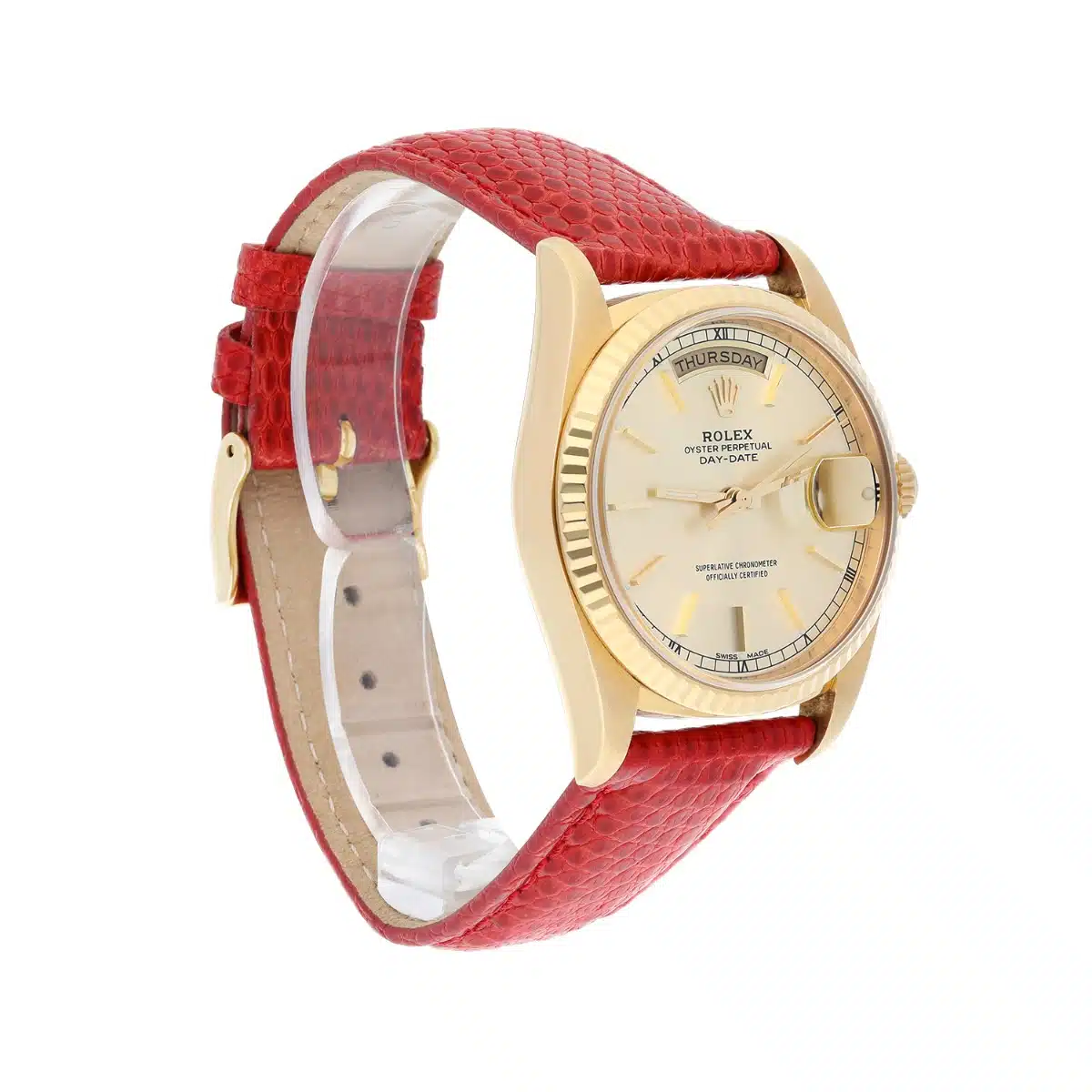 Rolex Day-Date 18238 18K Yellow Gold Watch 36m Fluted Bezel Silver Dial Unisex – image 4