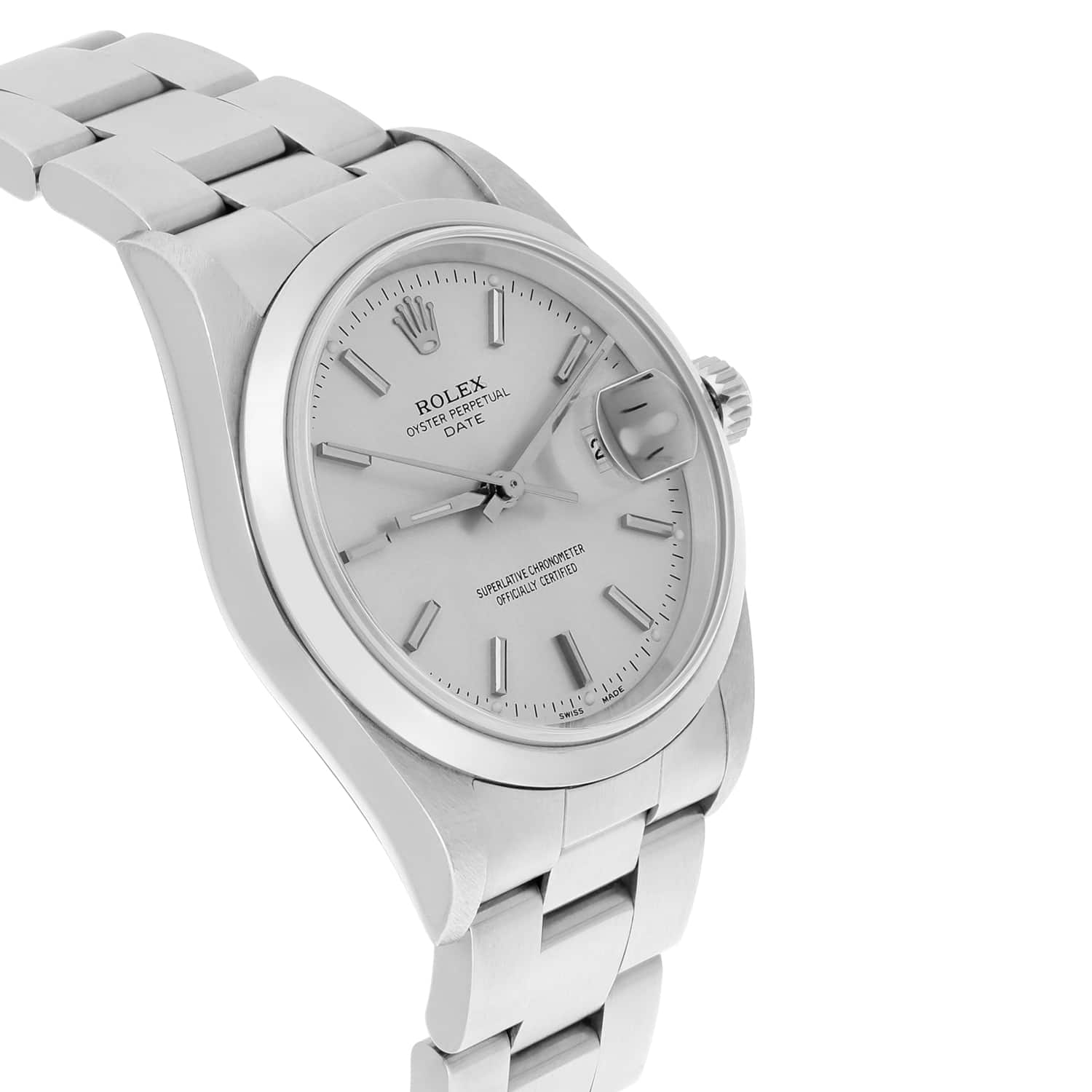 Rolex Date 34mm Stainless Steel Watch Oyster Band Silver Dial Circa 15200 - 1997