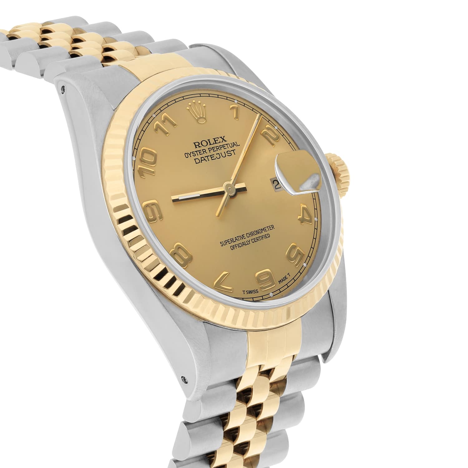 Rolex Datejust 36mm Two Tone Champagne Arabic Dial Jubilee 16233 Circa 1994