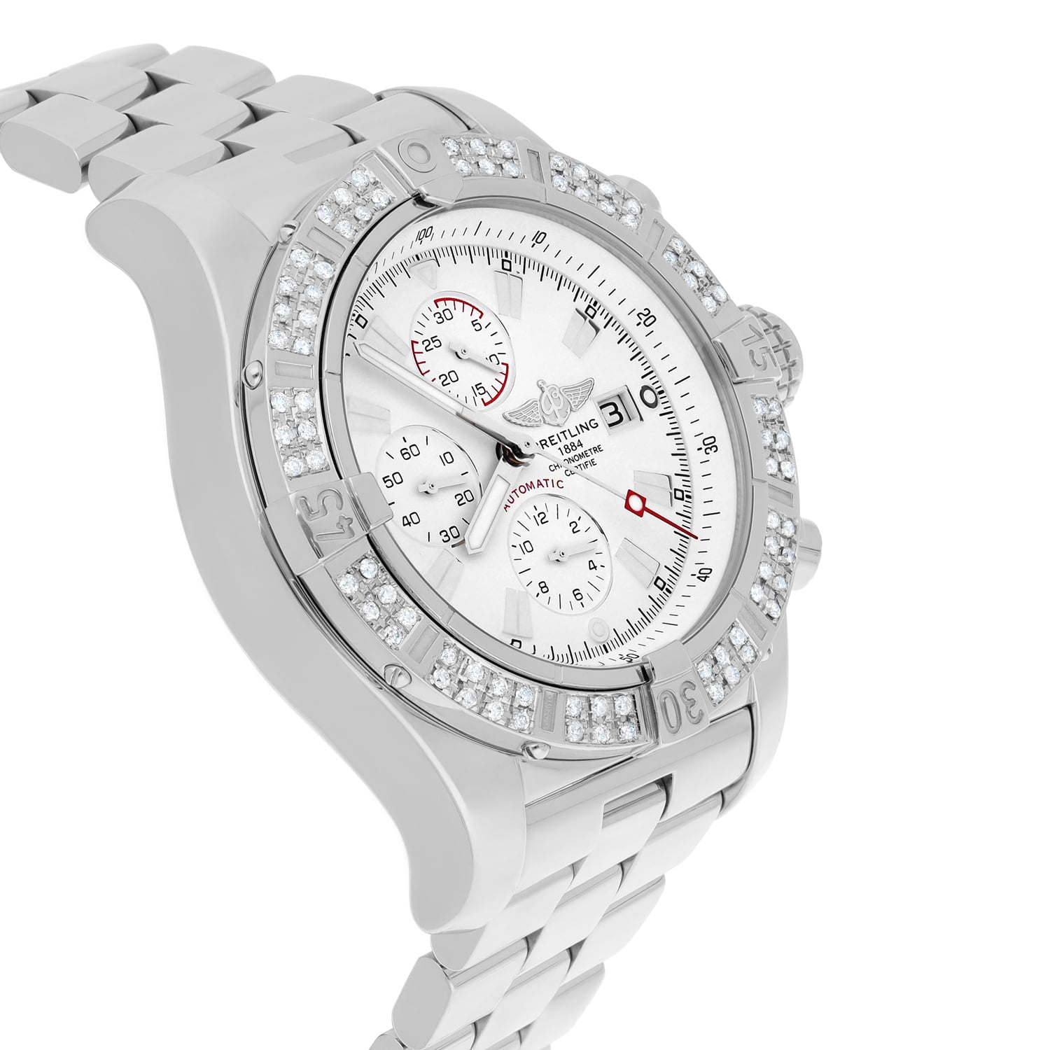 Breitling Super Avenger SS Chronograph White Index 48mm Diamond Bezel A13370