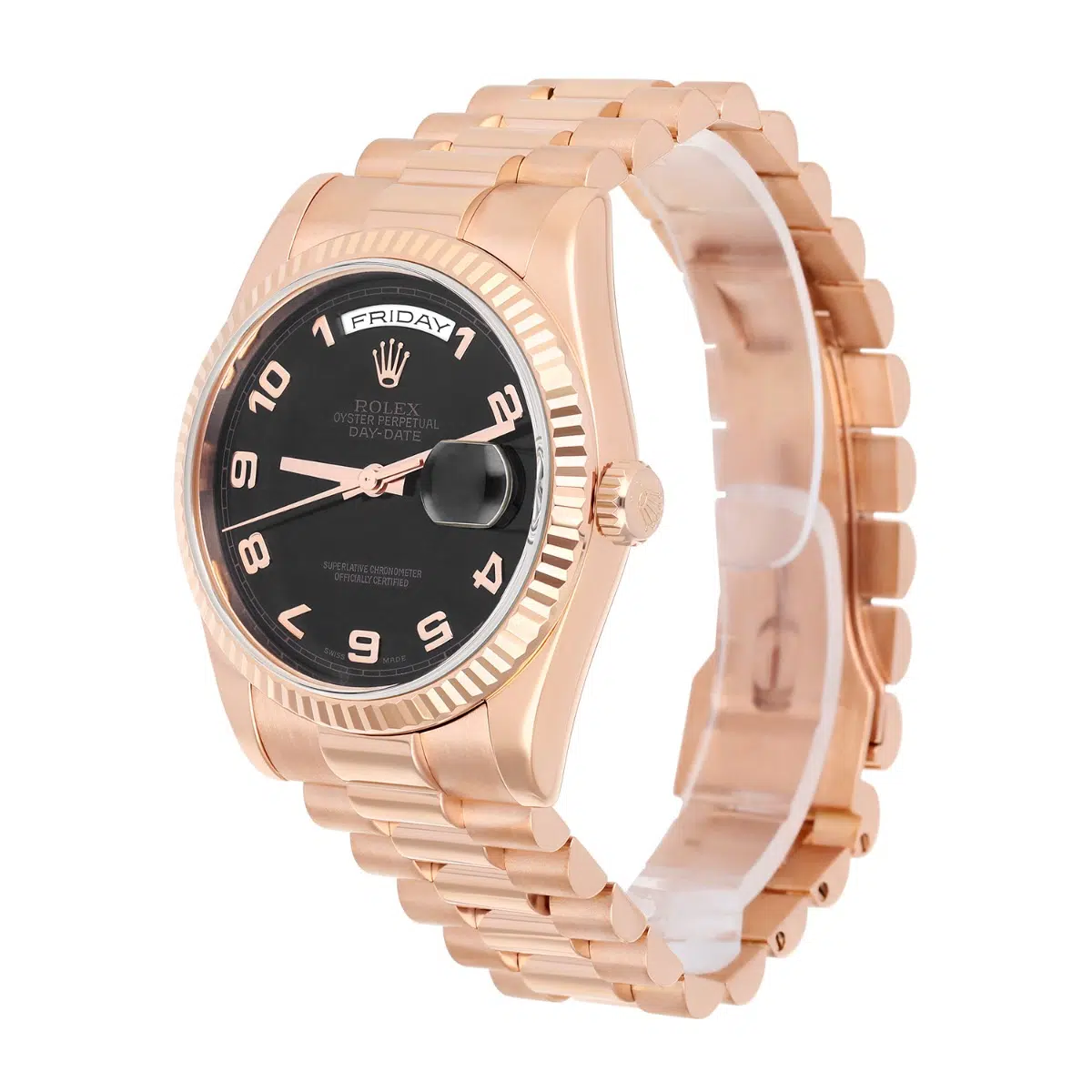 Rolex Day-Date 36mm 118235-0018 Rose Gold Watch with Presidential Band Black Dial – image 4