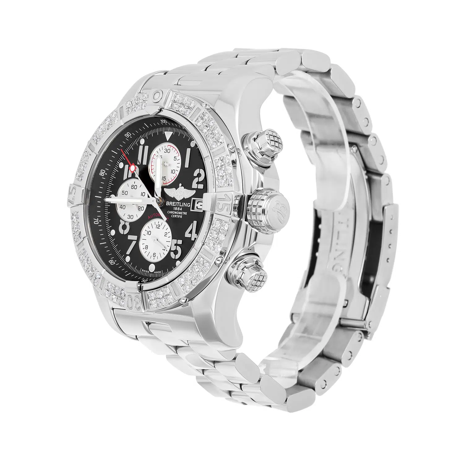 Breitling Super Avenger SS Chronograph Black Arabic 48mm Diamond Bezel A13370 – image 7